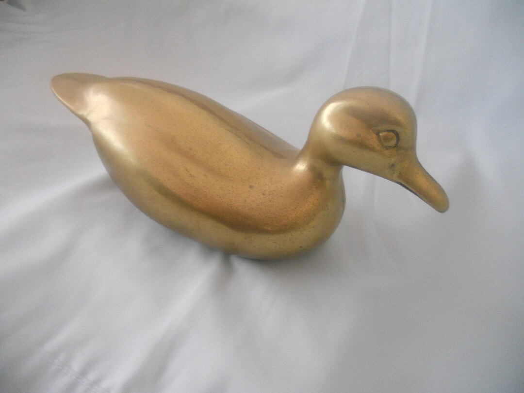 Vintage Brass Duck Figurine. Brass Decor Paperweight. Animal Sculpture