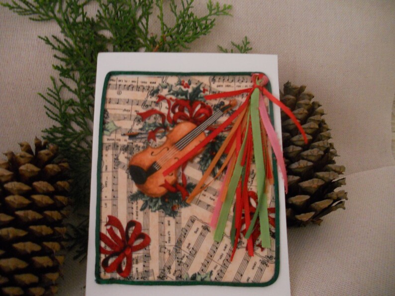 Christmas Greeing Card. Holiday Violin with multicolored image 0