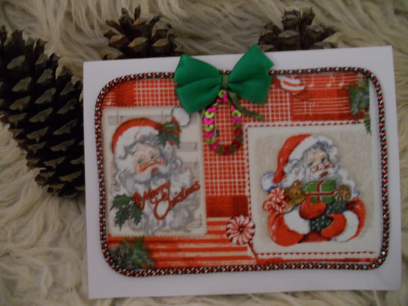 Christmas Greeting Card. Double Santa with a Green Bow Tie. image 0