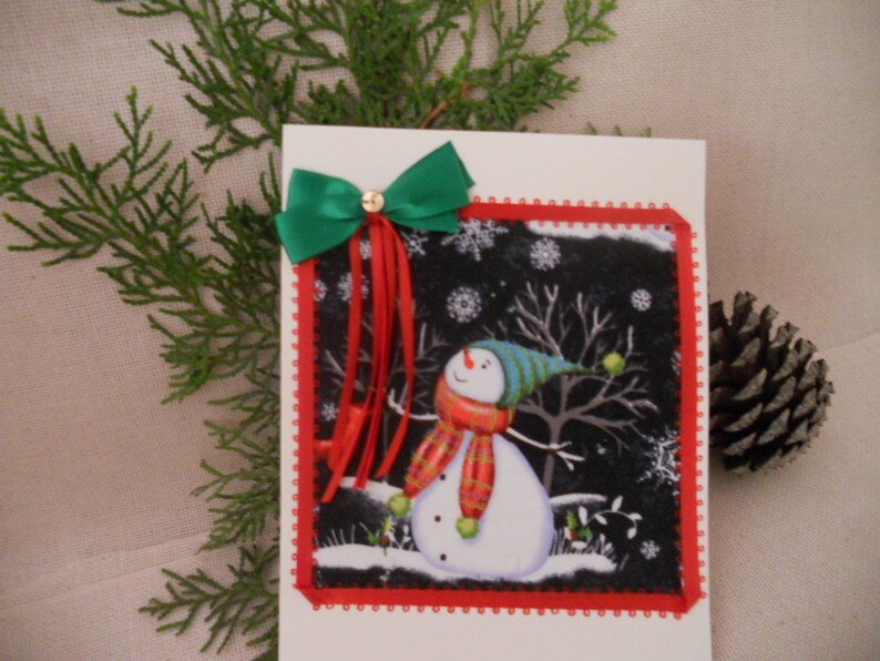 Christmas Greeting Card. Snowman with a Green Bowtie Card. image 0