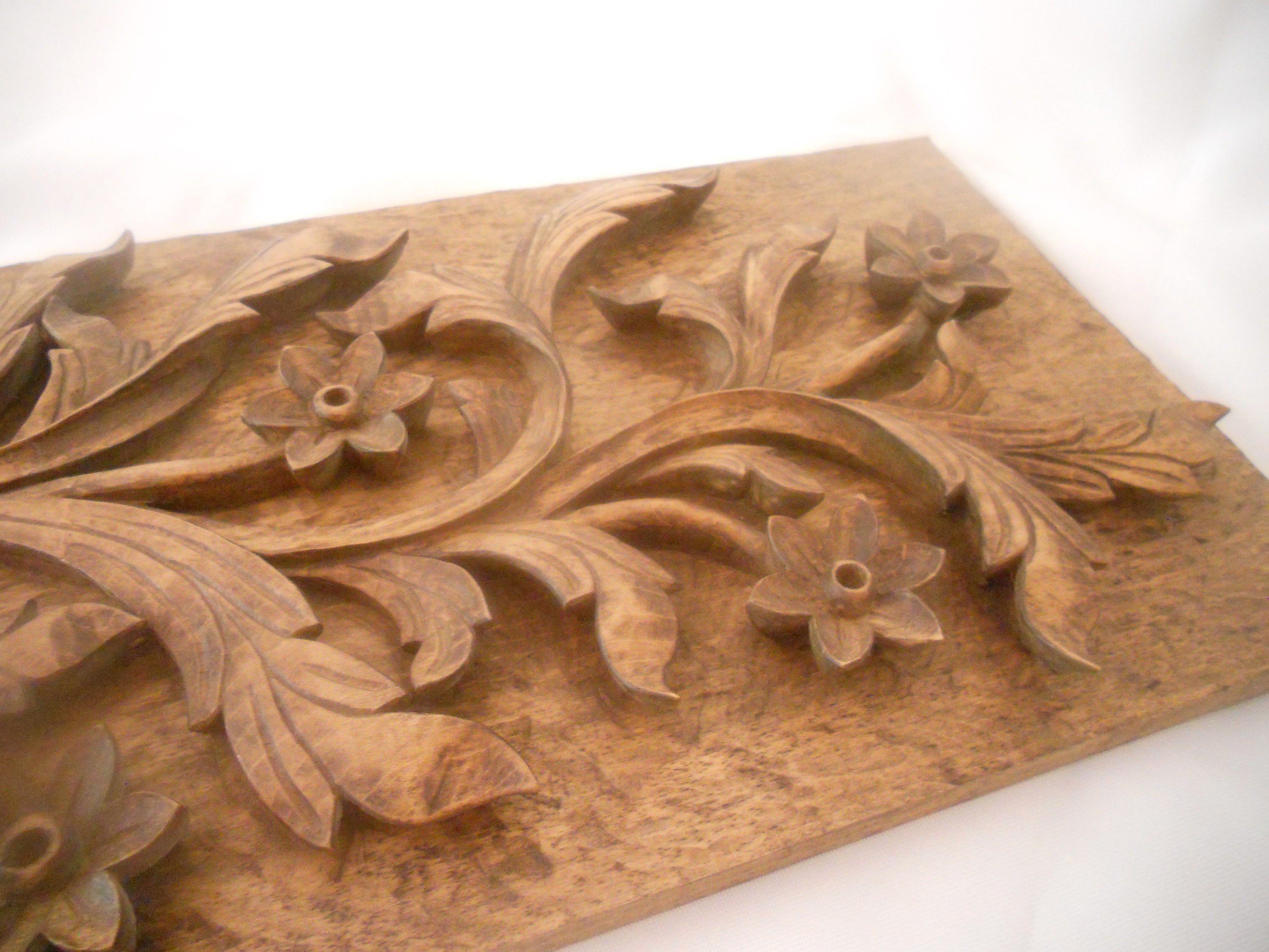 Hand-Carved Wooden Plaque Featuring a Maple-Leaf by Sayid Ghanbari