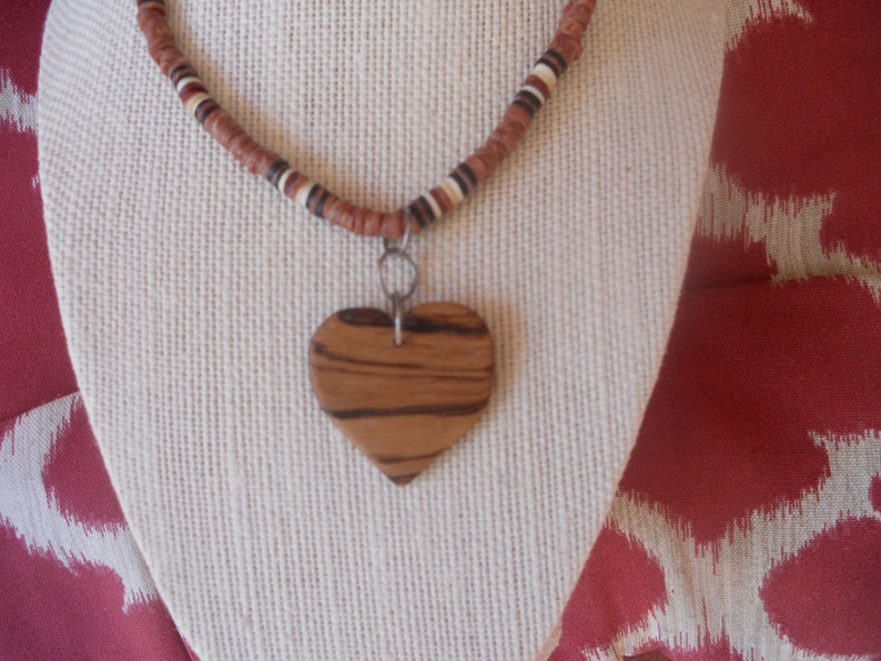 Exotic Zebra Wood Heart Pendant with a Vintage Choker. image 0