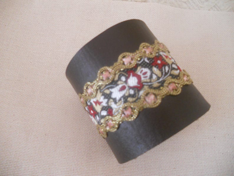 Handcrafted Genuine Large Leather Cuff Bracelet.Brown image 0