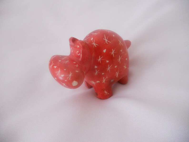 Handmade Red Soapstone Hippo Figurine.Animal Art.Hippopotamus image 0