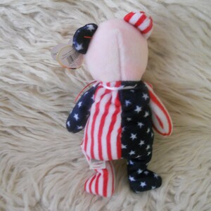 Ty Beanie Baby Spangle Pink Face Bear June 14 1999 Retired with Tag Error.4th July Patriotic Gift. image 2