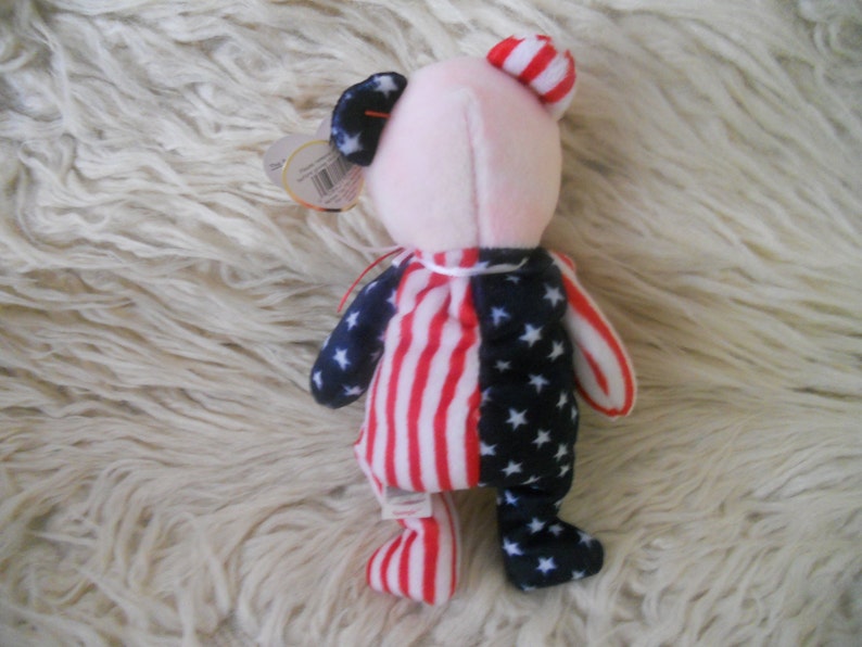 Ty Beanie Baby Spangle Pink Face Bear June 14 1999 Retired with Tag Error.4th July Patriotic Gift. image 2