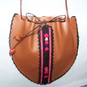 Leather Pouch.Ethnic Drawstring Handbag. Shoulder Bag. Handmade Purse. Gift for her, girlfriend, wife. image 5