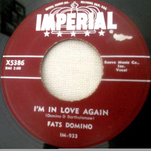 Fats Domino I&#39;m in Love Again/My Blue Heaven 45 RPM Vinyl Record. Vintage 1956 Collectible Record. Recorded Audio.Jazz Pop Music.