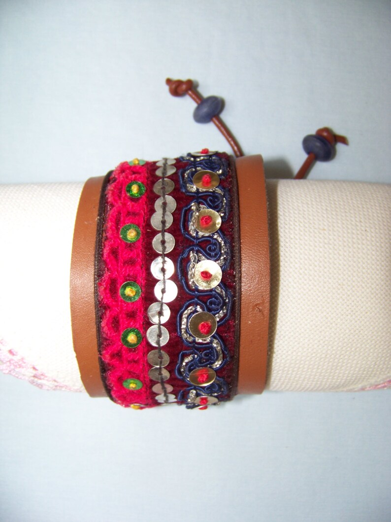 Ethnic Genuine Leather Bracelet. Bohemian Cuff Bracelet. image 0