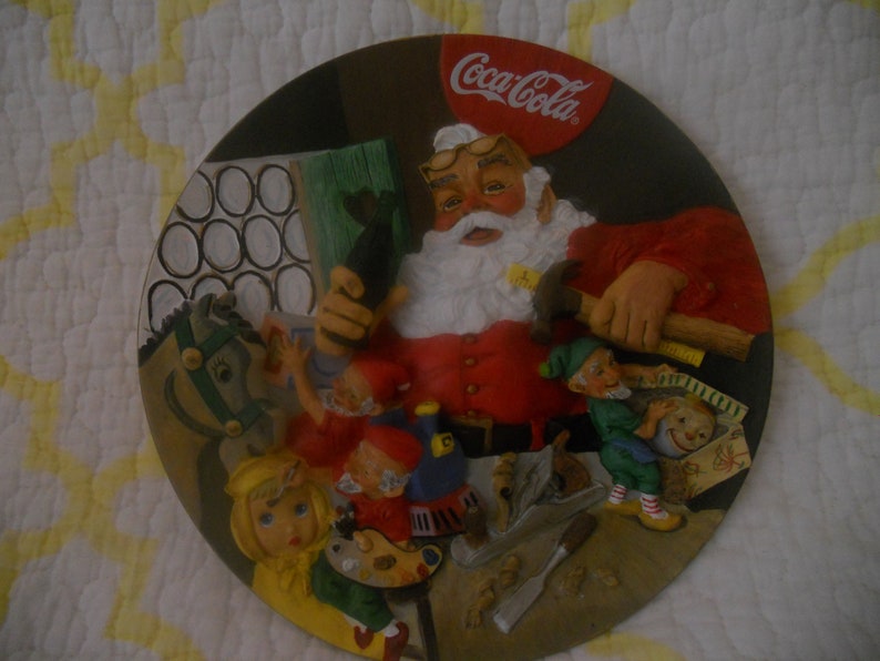 Santa's Coca Cola Workshop Hand Crafted 3 D Plate. Limited image 0