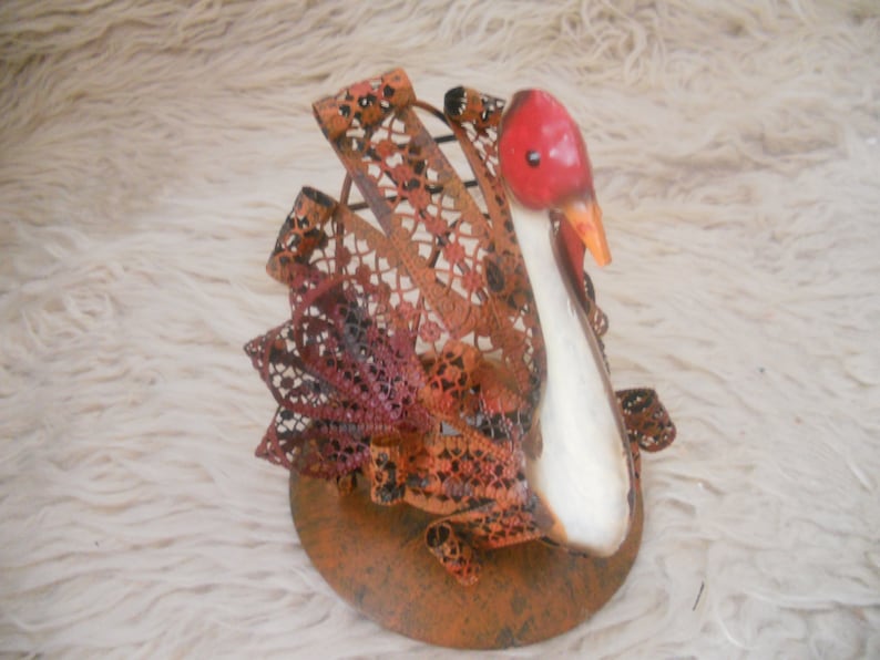 Metal Turkey Candle Holder Figurine.Multicolored Thanksgiving image 0
