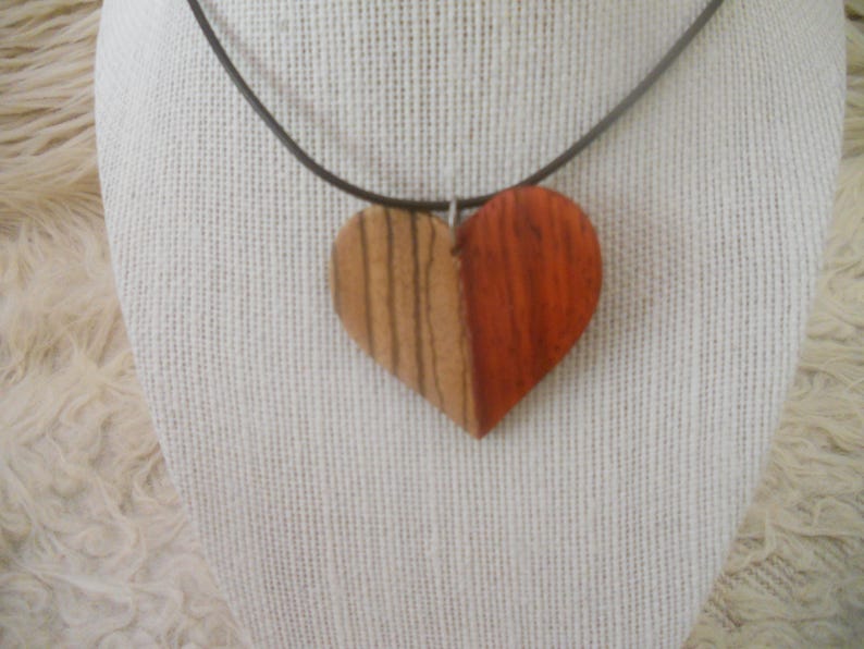 Exotic Wood Heart Pendant. Padauk and Zebra Wood Bohemian image 0