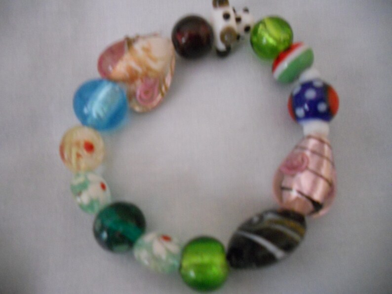 Multicolored Glass Beads Bracelet. Rose Heart Bracelet. image 0