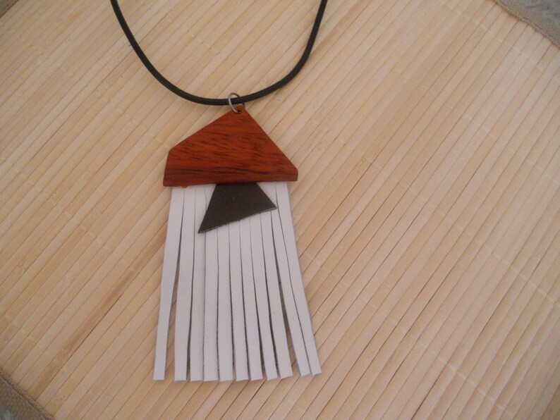 Genuine Leather Exotic Wood Necklace. Padauk Wooden image 0