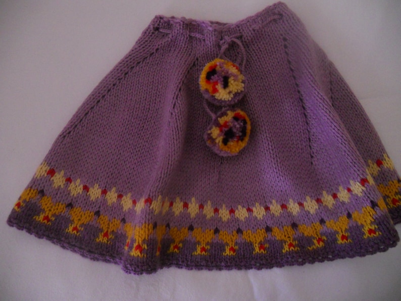 Hand Knitted Girl's Skirt. Hand Embroidered Violet Winter image 0