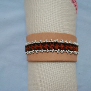 Genuine Leather Bracelet. Handcrafted Bohemian Cuff.Ethnic Style Bracelet with unique trim.Women&#39;s. Girl&#39;s.Gift for her.