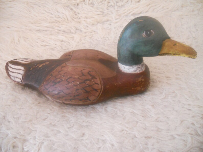 Big Wood Duck Sculpture 16.25 inches long.Wooden Duck Decoy image 0