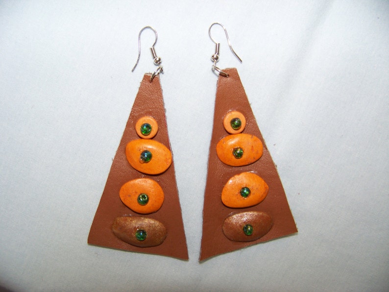 Genuine Leather Earrings. Beaded earrings.Ceramic Beads. image 0