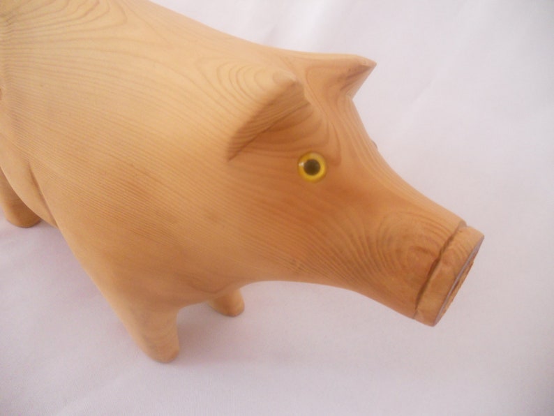 Wooden Pig Figurine with Glass Eyes.Big 12.75'' long image 0