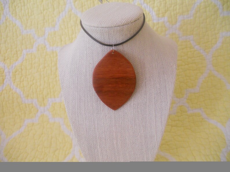 Exotic Wood Padauk Pendant. Red Wooden Jewelry image 0