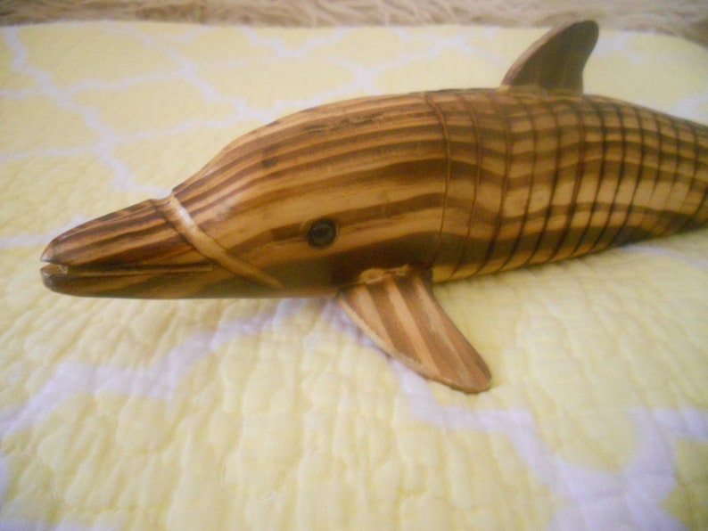 Vintage Wooden Dolphin Figurine.Movable Notched Wood Wiggle image 0