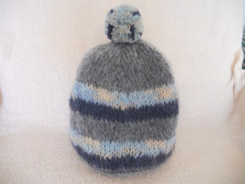 Hand Knitted Kid's Hat. Winter Moher Hat. Pompom Wool Hat. image 0