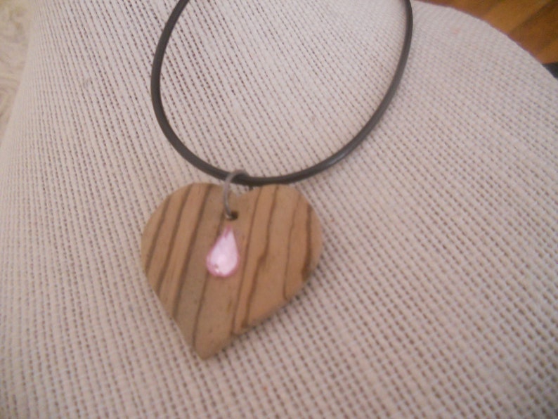 Exotic Zebra Wood Heart Pendant with a Crystal Craft by Martha image 0