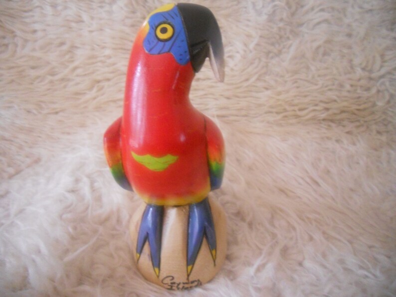 Hand Carved Wooden Parrot from Caiman Islands.Hand Painted image 0