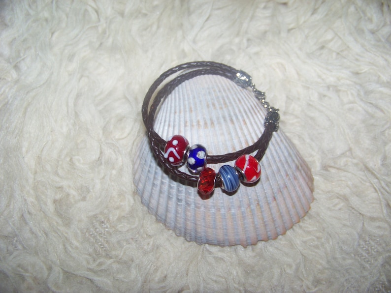 Beaded Bohemian Bracelet. Multicolored Bracelet.Leather cord image 0
