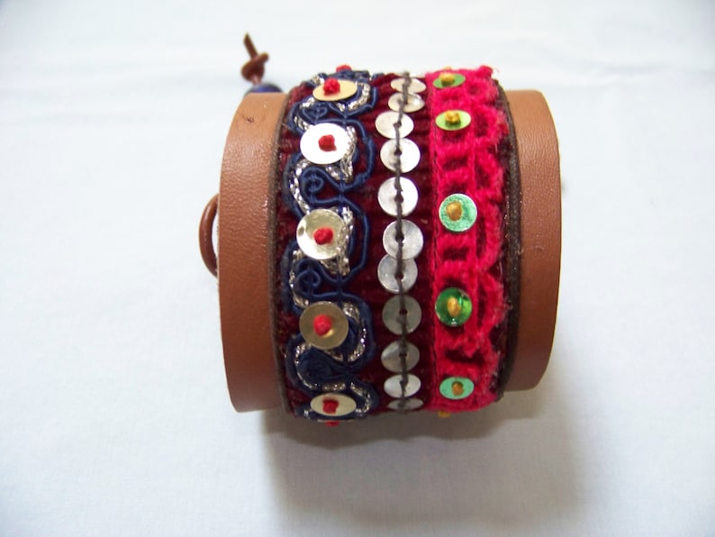 Ethnic Genuine Leather Bracelet. Bohemian Cuff Bracelet. image 0