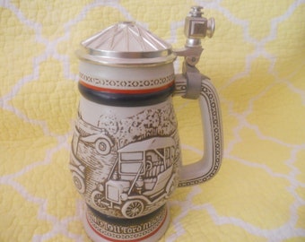 Collectible Beer Mug.Avon Car Beer Stein made in Brazil by Ceramarte in 1979.Handcrafted Stein. Automobile memorabilia. Gift for him.