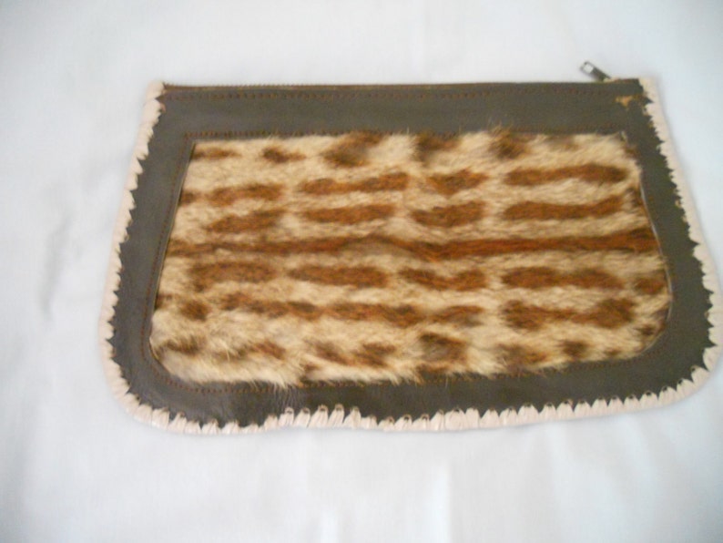 Vintage Real  Wild Cat Exotic Fur Clutch.Genuine Leather image 0