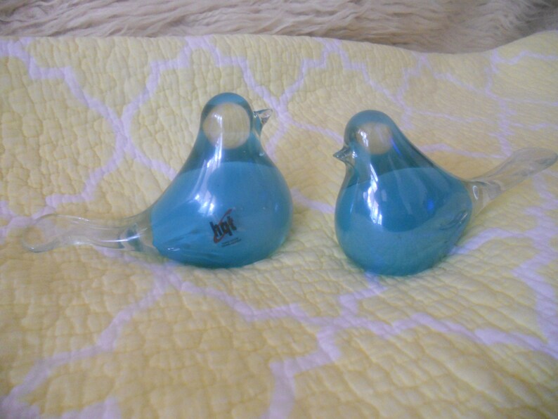 HQT Murano Style Glass Bird Paperweight Set of Two.Blue Solid image 0