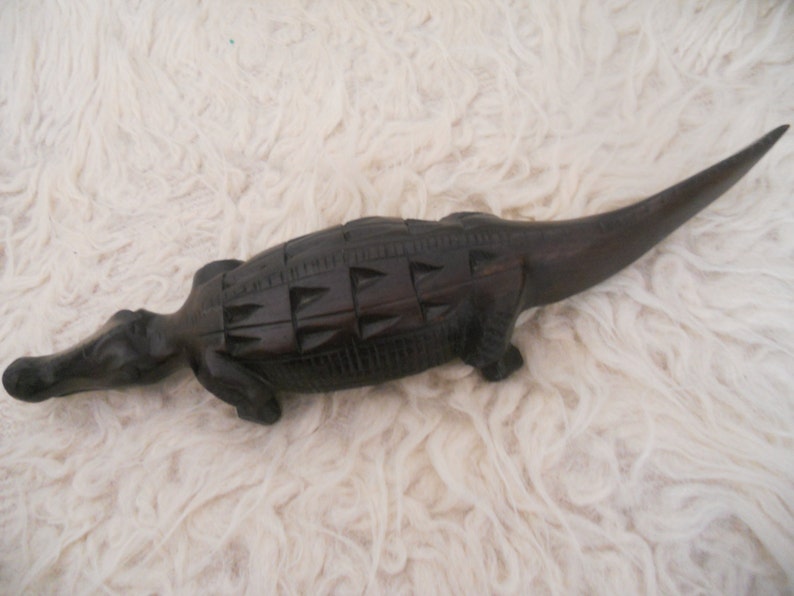 Hand Carved Ebony African Wooden Crocodile Figurine.Wood image 0