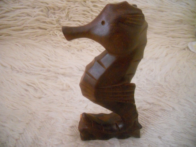 Handcarved Wooden Seahorse. Wood Seahorse Figurine image 0