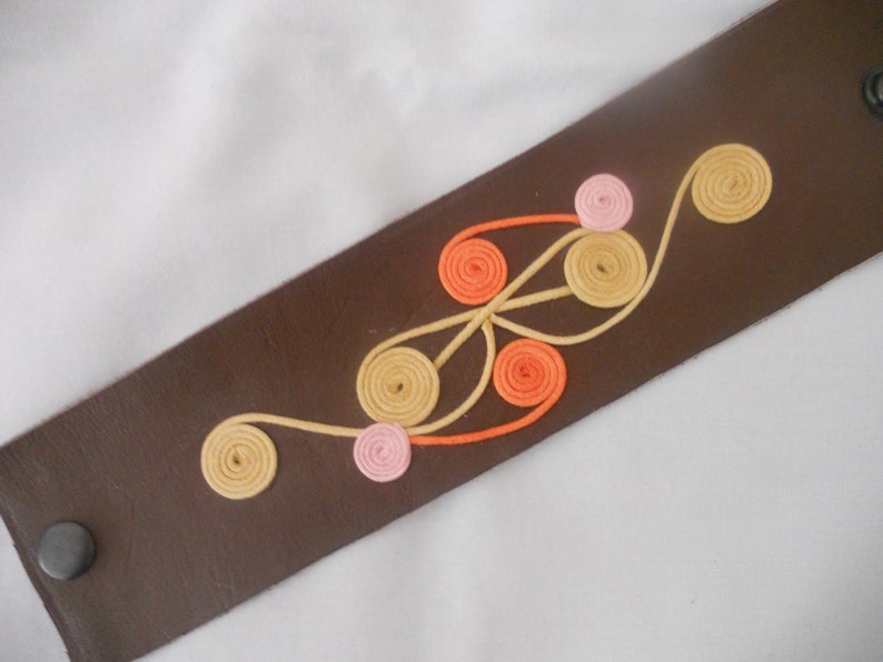 Genuine Soft Leather Cuff Bracelet with Swirls Charms. image 0