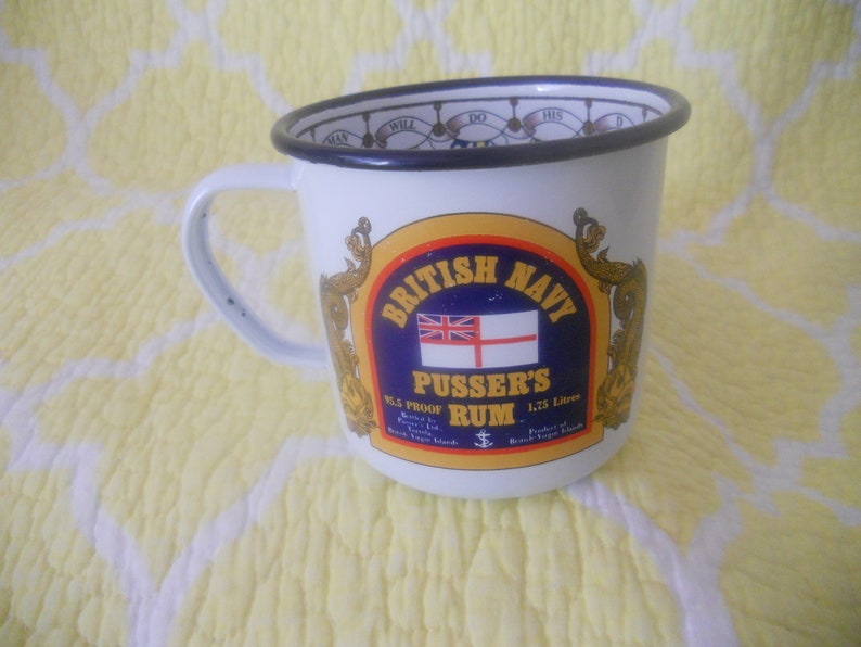 British Navy Pusser's Rum Enameled  Tin Cup. Made in image 0