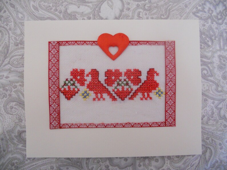 Embroidered Greeting Card. Cross Stitch Card. Hand Embroidered image 0