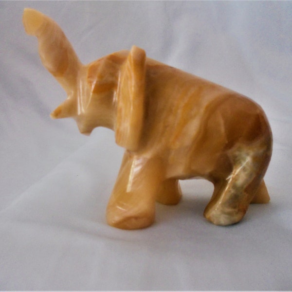 Vintage Marble Elephant figurine. Hand Carved Alabaster Elephant Paperweight. Collectible Animal Sculpture. Made in Mexico.