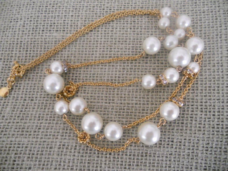 Vintage J Crew Statement Necklace.Pearl and Crystal image 0