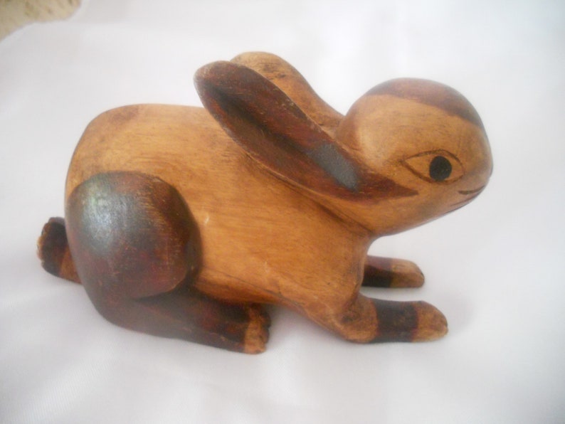 Wooden Rabbit Figurine.Collectible Wood Bunny. Animal Art image 0