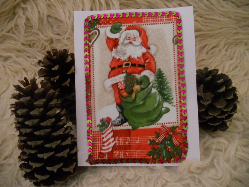 Christmas Greeting Card. Santa Holiday Card. Handcrafted card. image 0