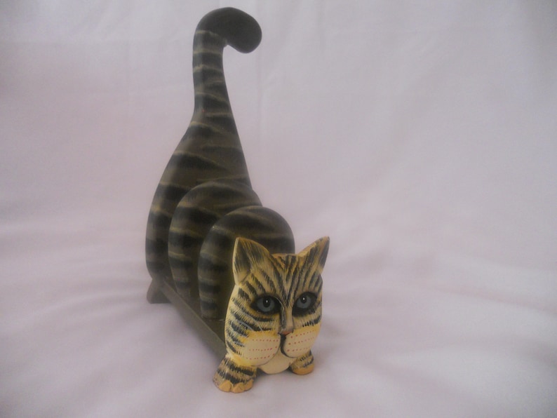 Vintage Wooden Cat Figurine  Napkin Holder.Handmade Wood Paper image 0