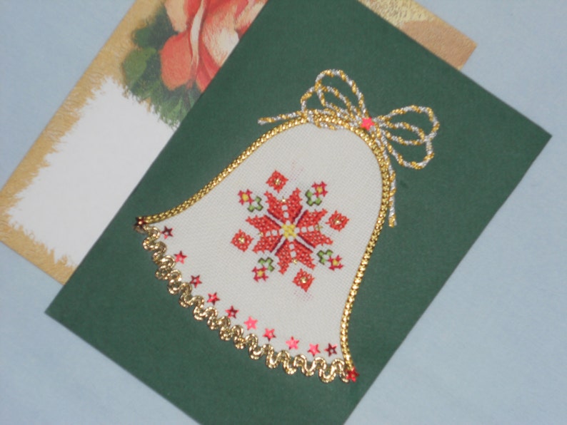 Hand Embroidered Christmas Greeting Card.Cross Stich.Original image 0