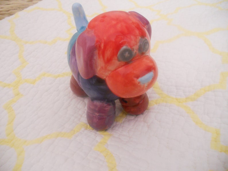 Vintage Ceramic Dog Figurine. Multicolored Puppy image 0