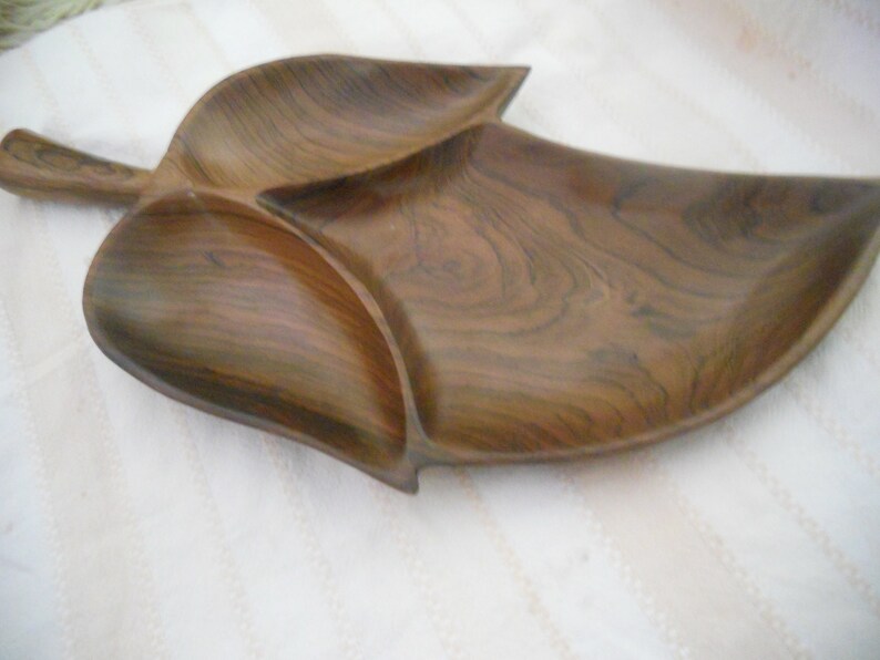 Vintage Monkey Pod Wood Divided Tray. Leaf Shaped Monkey Pod. image 0