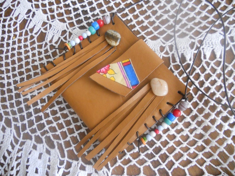 Genuine Leather Medicine Bag with Fringes. Native American image 0