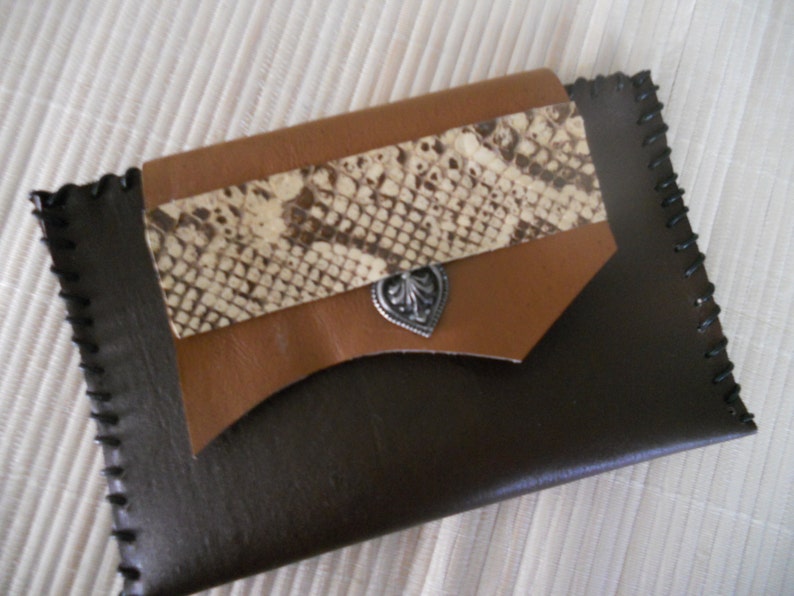 Genuine Leather Small Clutch. Handcrafted Snake Skin Wallet. image 0