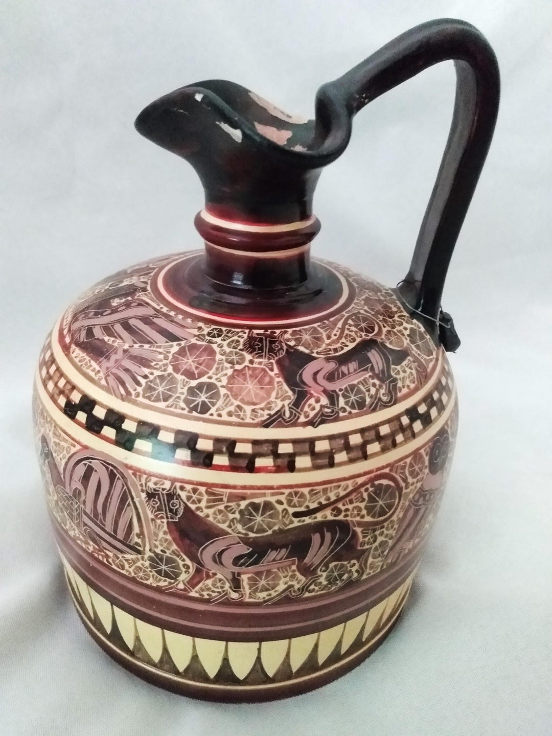 Greek Oinochoe Pitcher Replica. Corinthian Art Pottery Signed by the ...