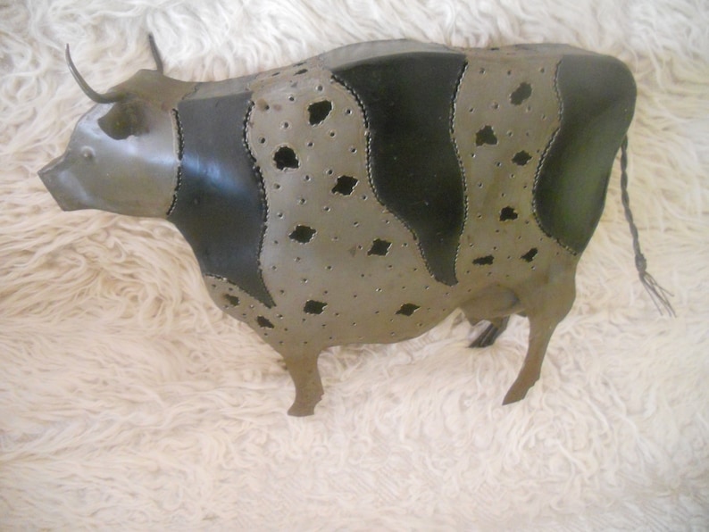 Vintage Metal Cow Sculpture Candle Holder.Big 17 inches Hollow image 0